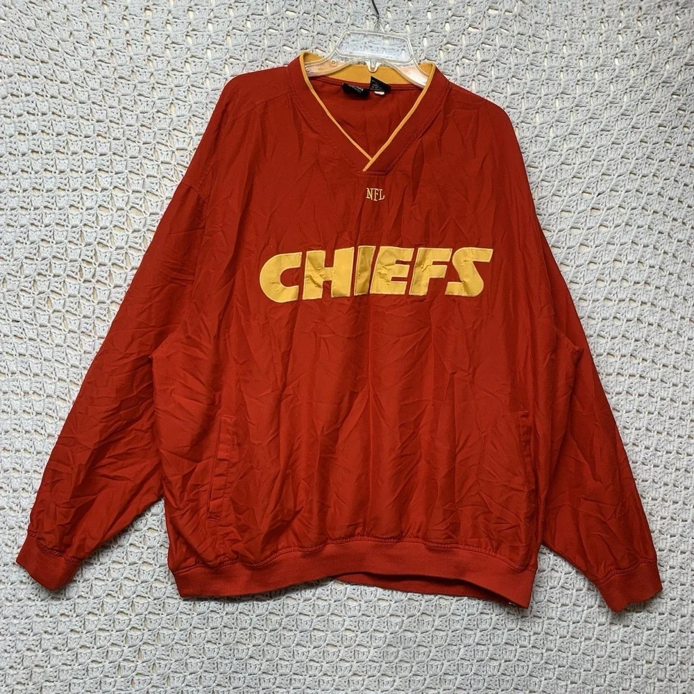 Kansas City Chiefs NFL Windbreak Pullover Jacket Mens 3X Red‎ Long Sleeve V Nevk